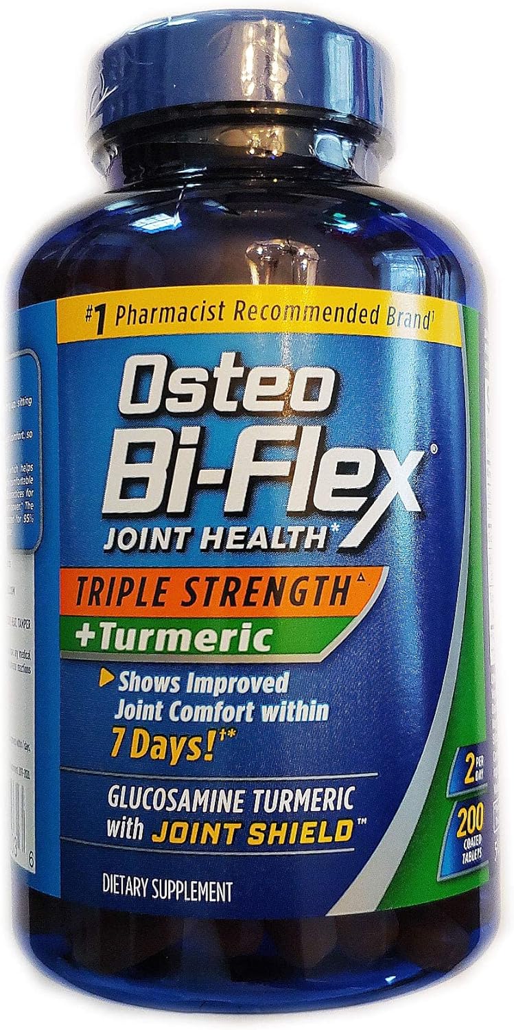 Osteo Bi-Flex, Triple Strength + Turmeric, 200 Tablets, with Glucosamine HCI and Turmeric Curcumin, Joint Supplement for Men and Women